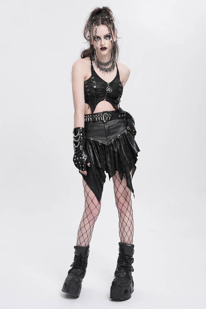 Black High Waisted Ruffle Irregular Women's Punk Skirt