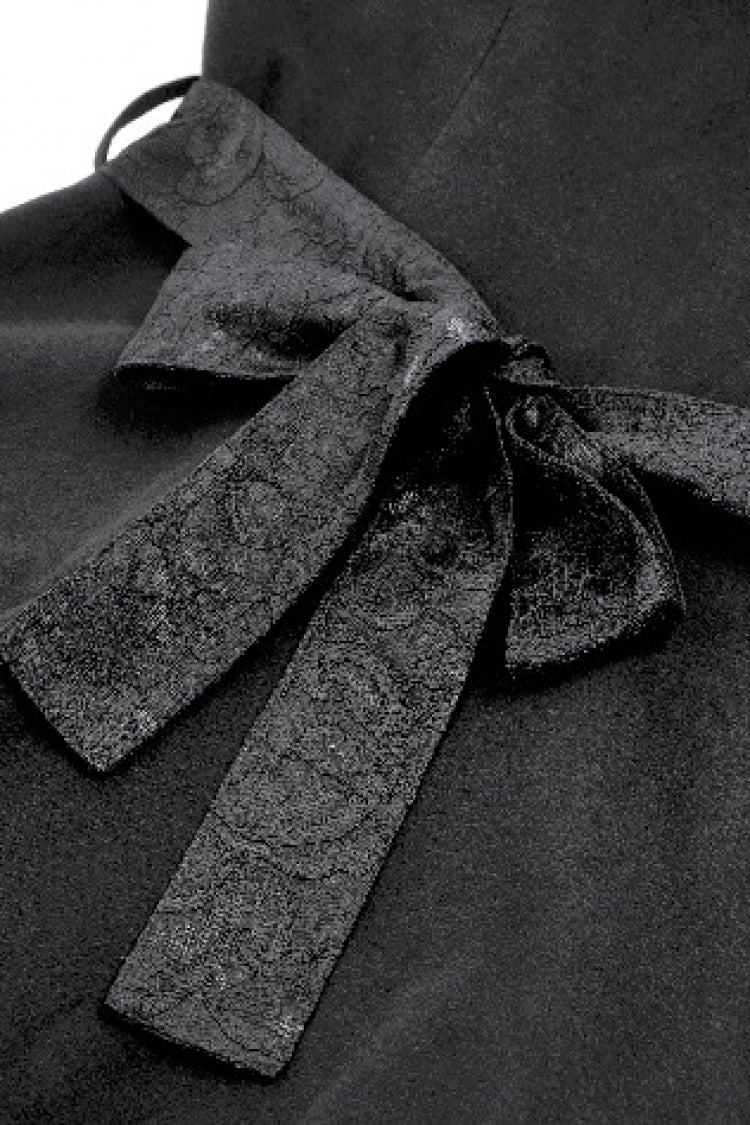 Black Floral Embroidered Peter Pan Collar Long Sleeves Bowknot Women's Gothic Coat