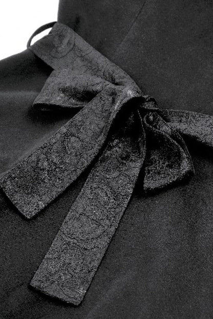 Black Floral Embroidered Peter Pan Collar Long Sleeves Bowknot Women's Gothic Coat