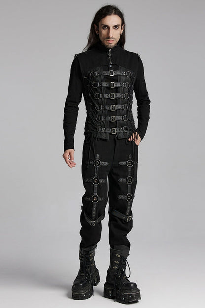Black Cut-Out Buckled Strappy Spaghetti Men's Punk Vest