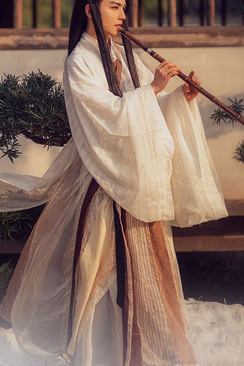 Beige Chinese Style Ancient Costume Knight Wide Sleeved Classic Mens Hanfu Full Set