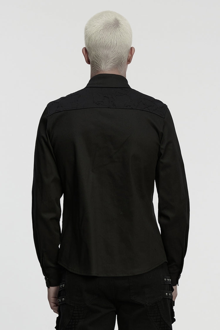 Black Lapel Collar Long Sleeves Ripped Men's Punk Blouse