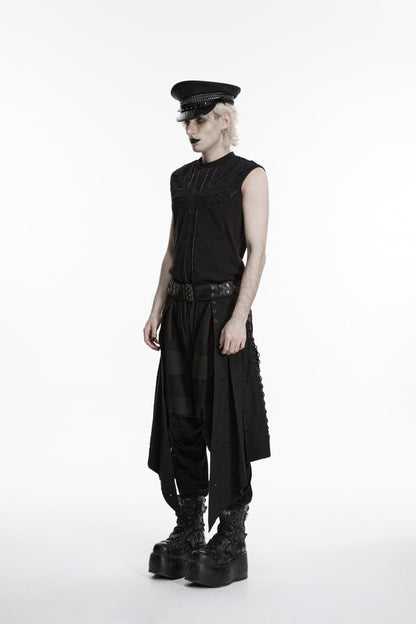 Black Lace-Up Irregular Ripped Men's Punk Skirt