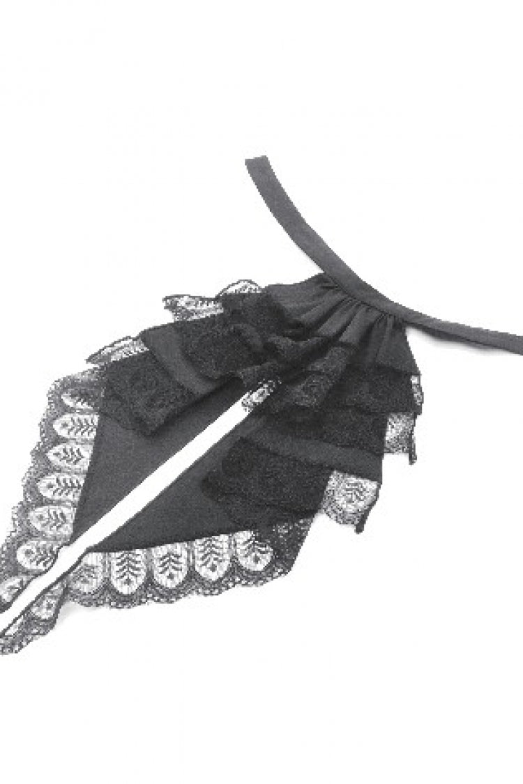 Black Point Lapel Collar Short Puff Sleeves Women's Gothic Blouse with Removable Rosette Cravat