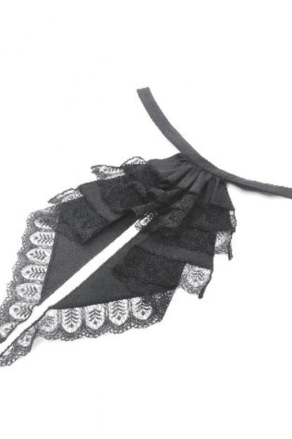 Black Point Lapel Collar Short Puff Sleeves Women's Gothic Blouse with Removable Rosette Cravat