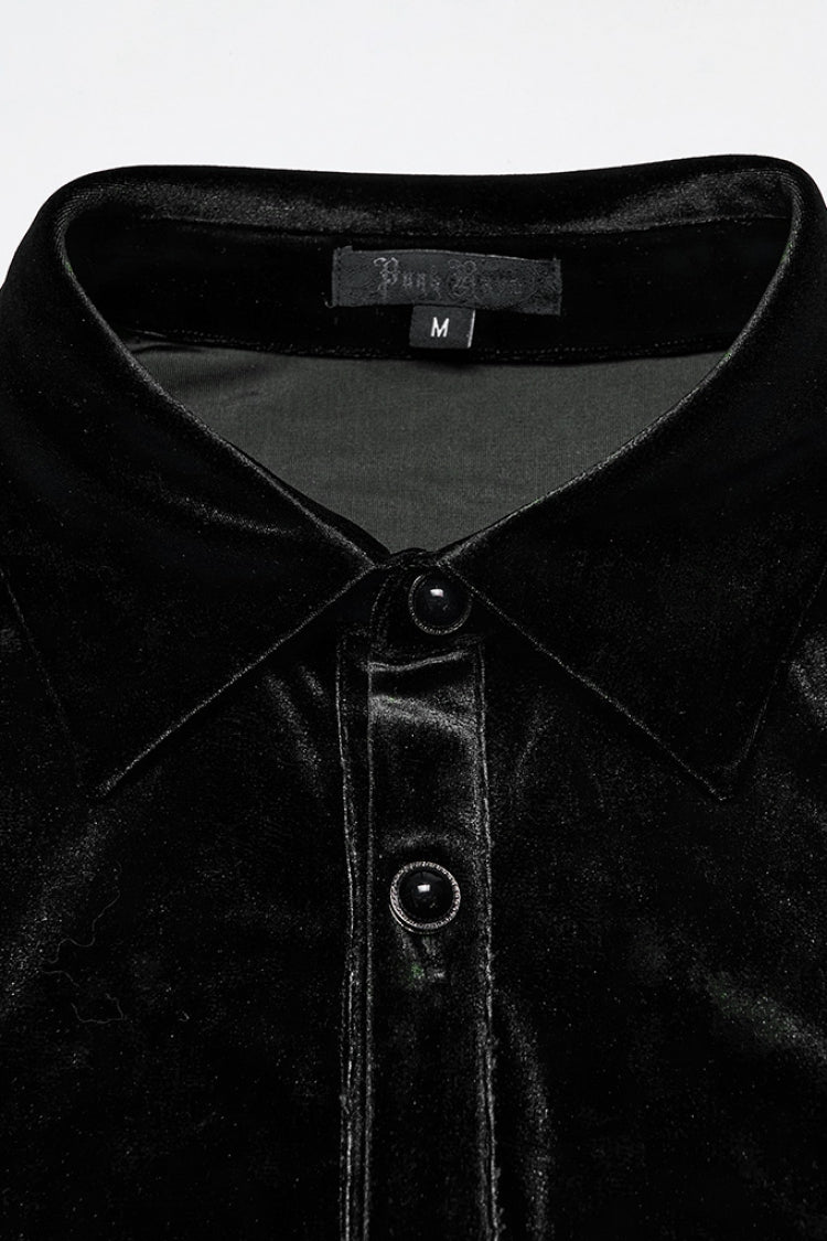 Black Lapel Collar Long Puff Sleeves Men's Gothic Blouse