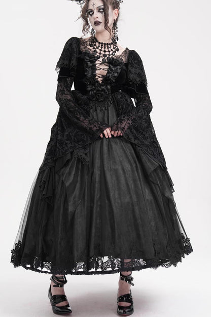 Black Crochet Long Sleeves Hanayome Lace Women's Gothic Dress