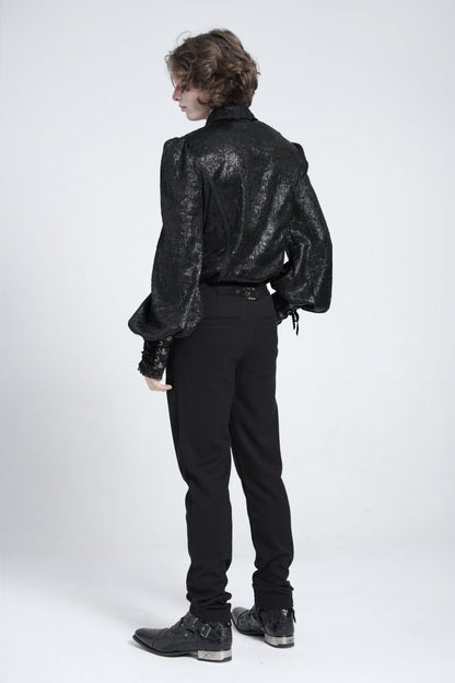 Black Long Puff Sleeves Jacquard Lace Men's Gothic Blouse