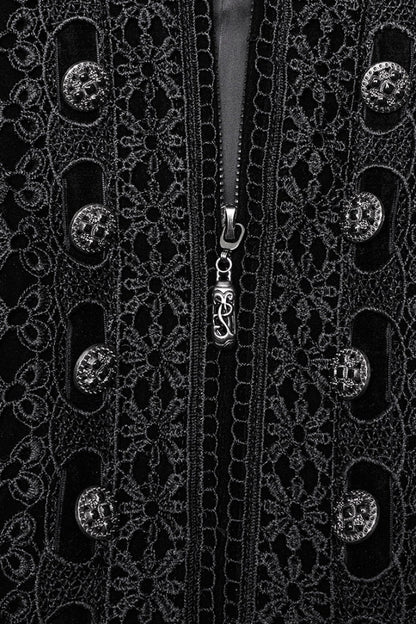 Black Long Puff Sleeves Floral Embroidery Women's Gothic Coat