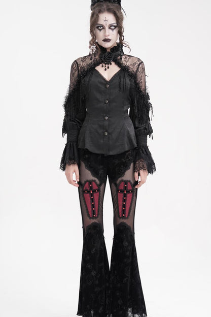 Black Long Sleeves Hollow Ripped Women's Gothic Blouse