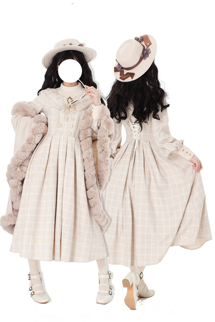 Apricot [Fontainebleau] Long Sleeves Plaid Print Bowknot Elegant Sweet Lolita Dress