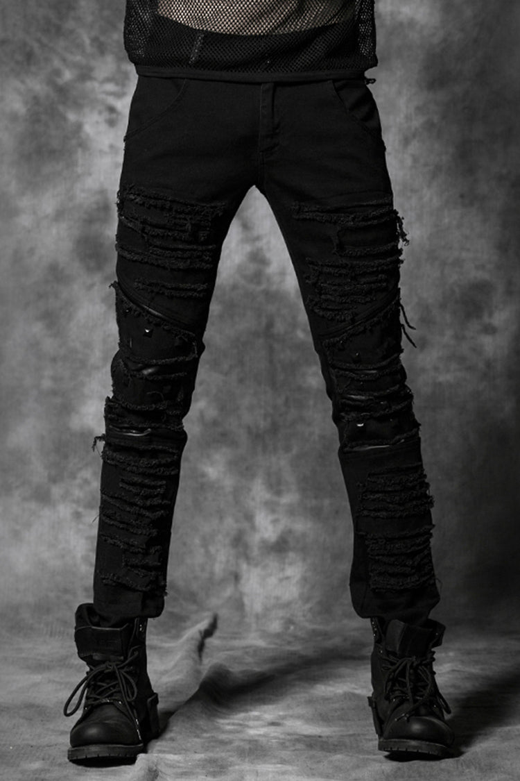 Black Distressed Metal Rivet Decoration Men's Gothic Pant