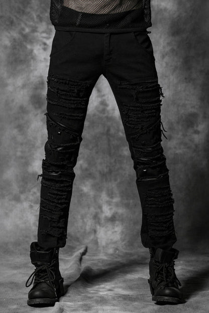 Black Distressed Metal Rivet Decoration Men's Gothic Pant