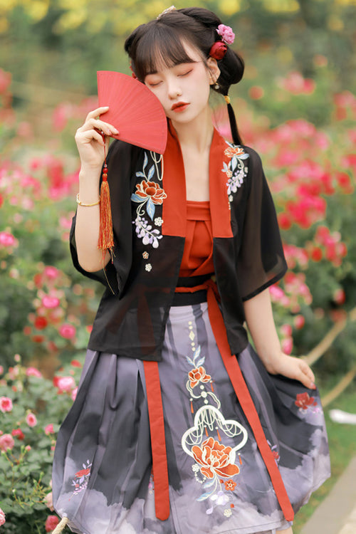 Black Chinese Style Song Dynasty Spring And Summer Three Piece Sweet Hanfu Dress