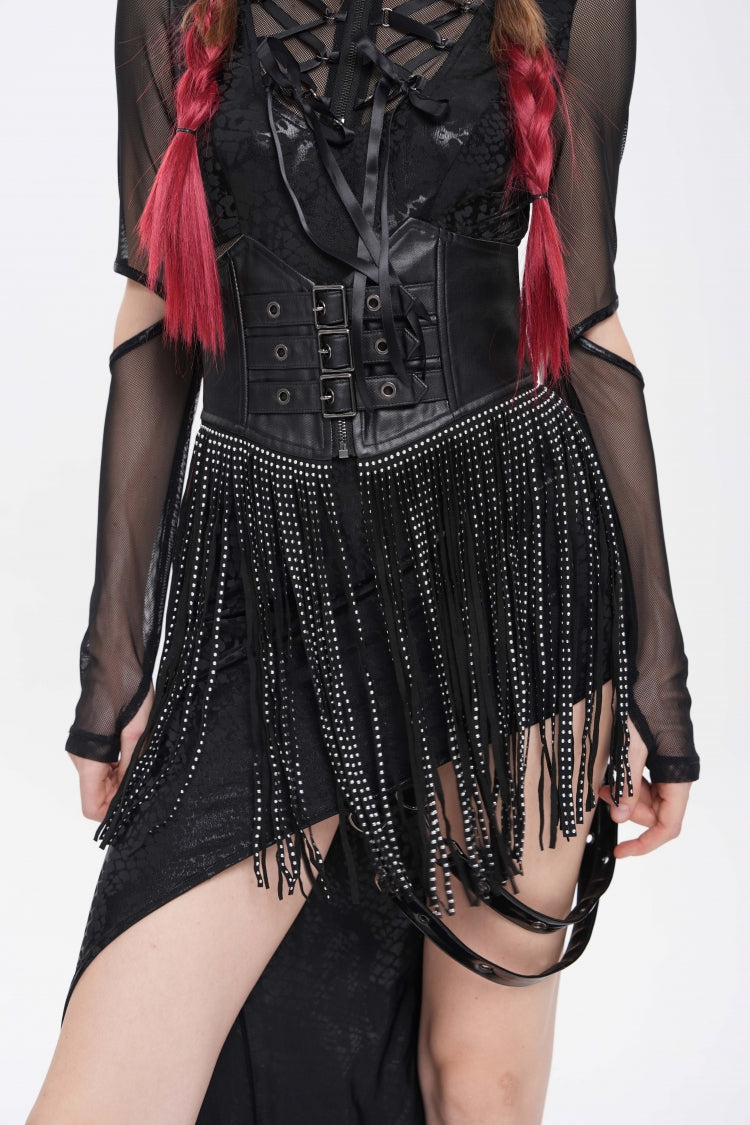 Black Lace Tassels Lace-Up Slim Buckled Women's Gothic Corset
