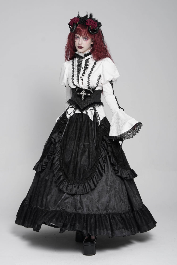 Black Lace Lace-Up Cross&Eyes Underbust Slim Women's Gothic Corset