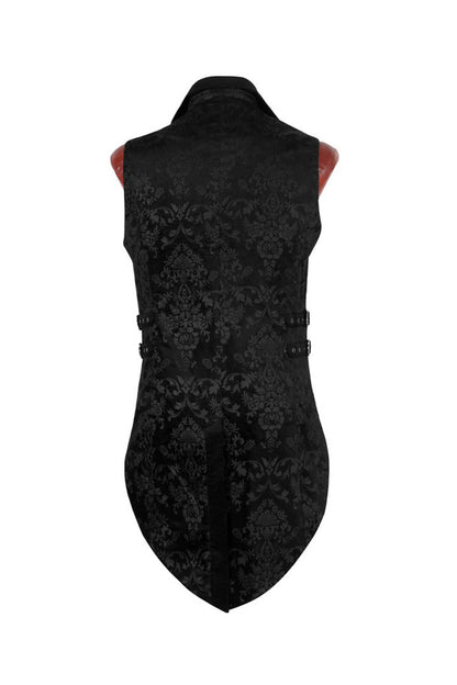 Black Double-Breasted Swallowtail Hem Print Mens Gothic Vest
