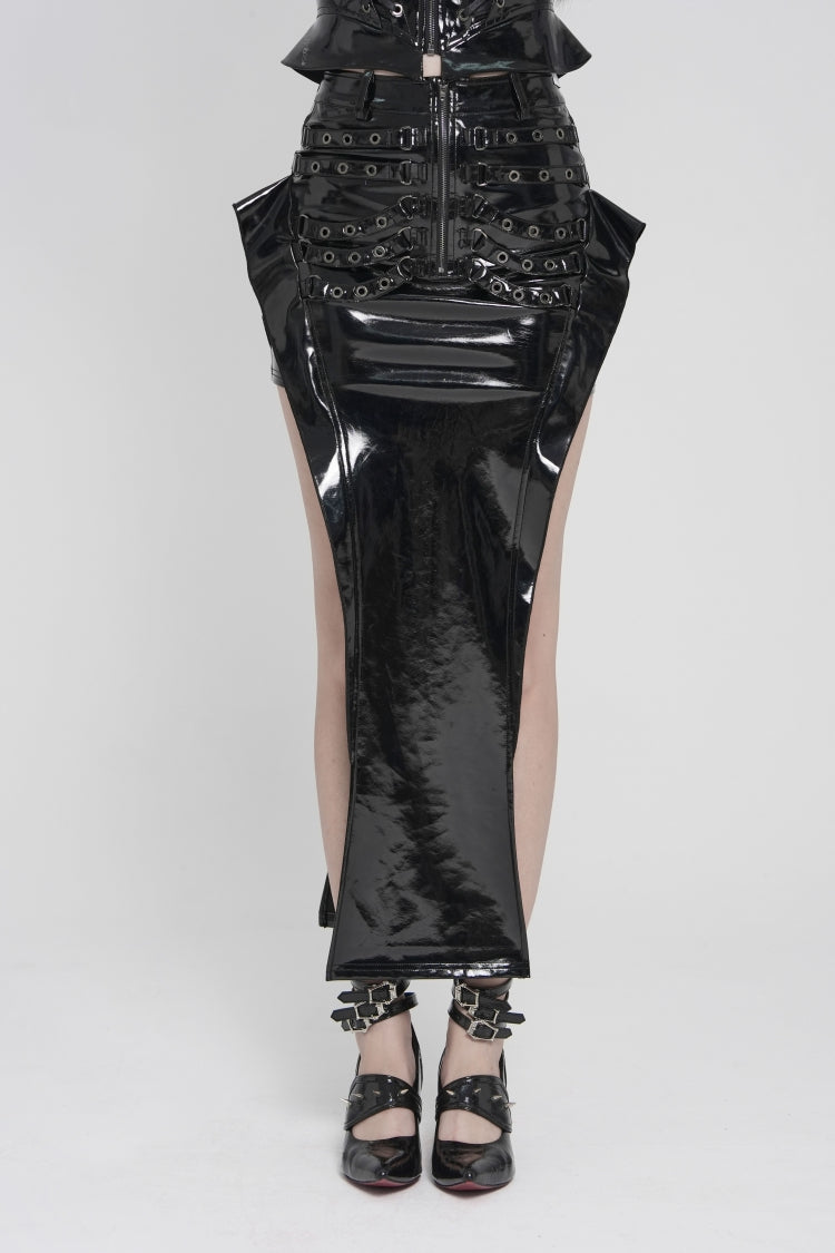 Black Cut-Out Irregular Zippered Women's Punk Long Skirt