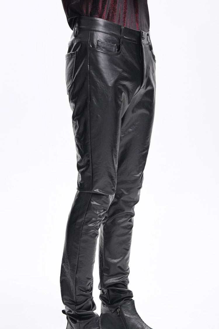 Black Faux Leathet Button Men's Gothic Pants
