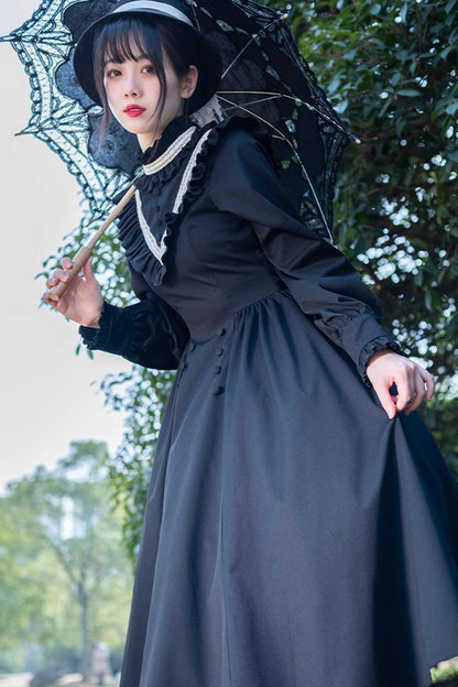 Black Olivia Autumn Winter Stand Collar Long Sleeves Gothic Lolita Dress