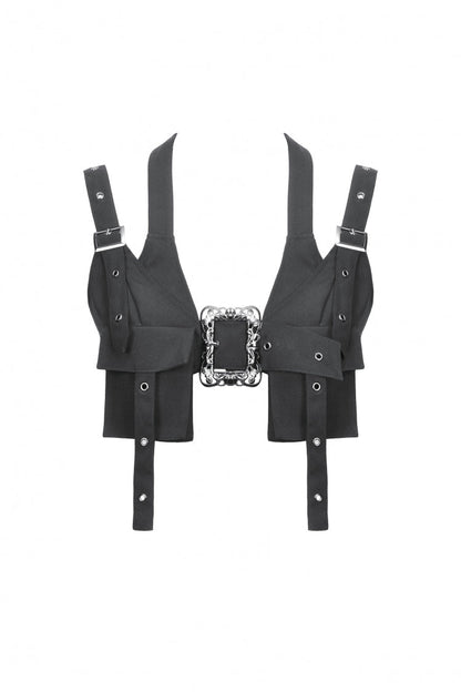 Black Halterneck Buckled Women's Punk Utility Vest