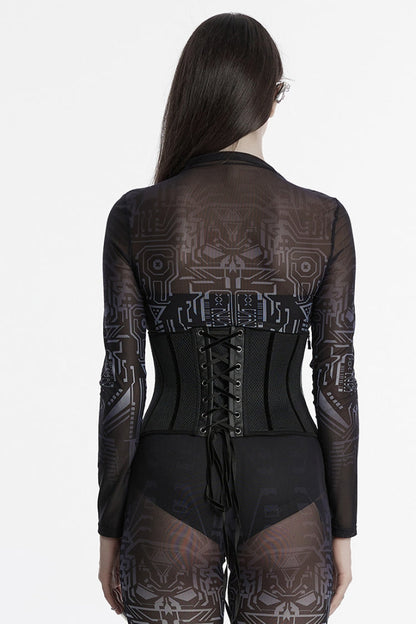 Black Faux Leather Lace-Up Mesh Women's Punk Underbust Corset