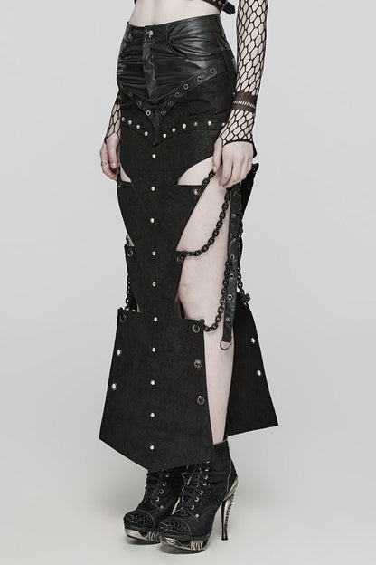 Black Inverted Triangle Hollow Metal Chain Women's Steampunk Skirt