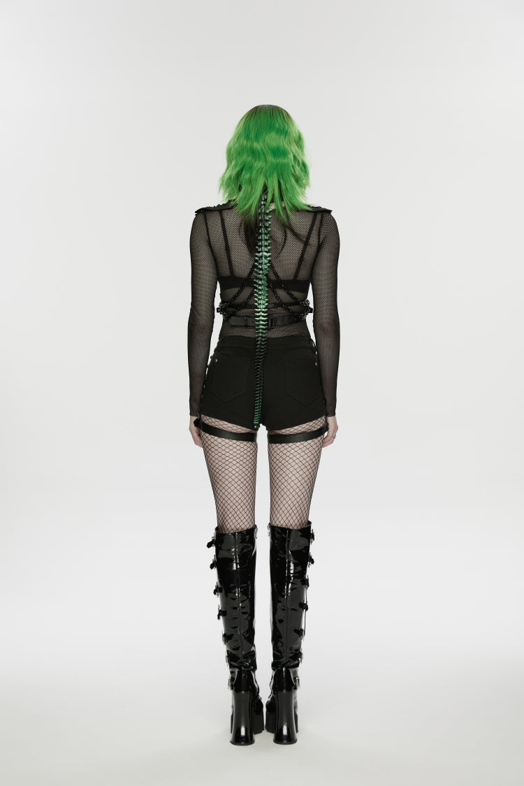 Black  Studded Women's Punk Shorts with Detachable Leg Harnesses