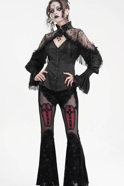 Black Long Sleeves Hollow Ripped Women's Gothic Blouse