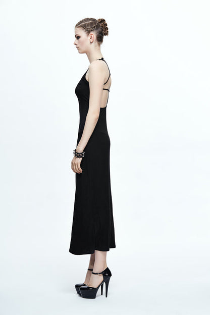 Black Five Pointed Star Mid Length Womens Gothic Slip Dress