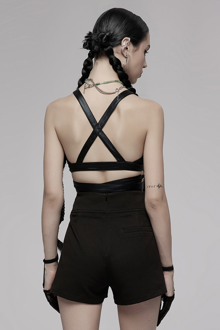 Black Metal Ring Buckle Backless Women's Punk Corset