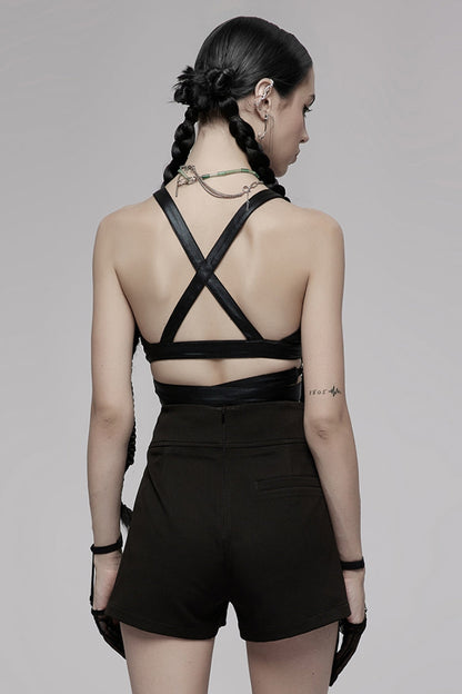 Black Metal Ring Buckle Backless Women's Punk Corset