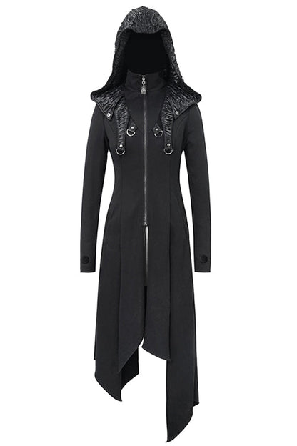 Black Hooded Slim Knitted Long Womens Punk Coat