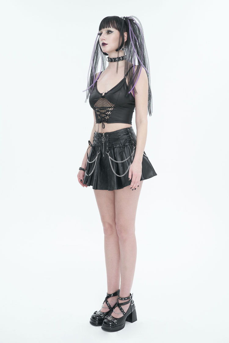 Black Knit Panel Mesh Metal Buckle Rope Adjustable Women's Gothic Camisole