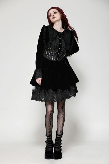 Black Long Sleeves Lace Women's Gothic Velvet Short Dress