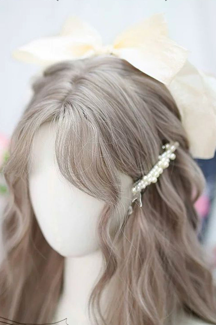 Beige Brown Sweet Lolita Long Wavy Wig with Curved Bangs