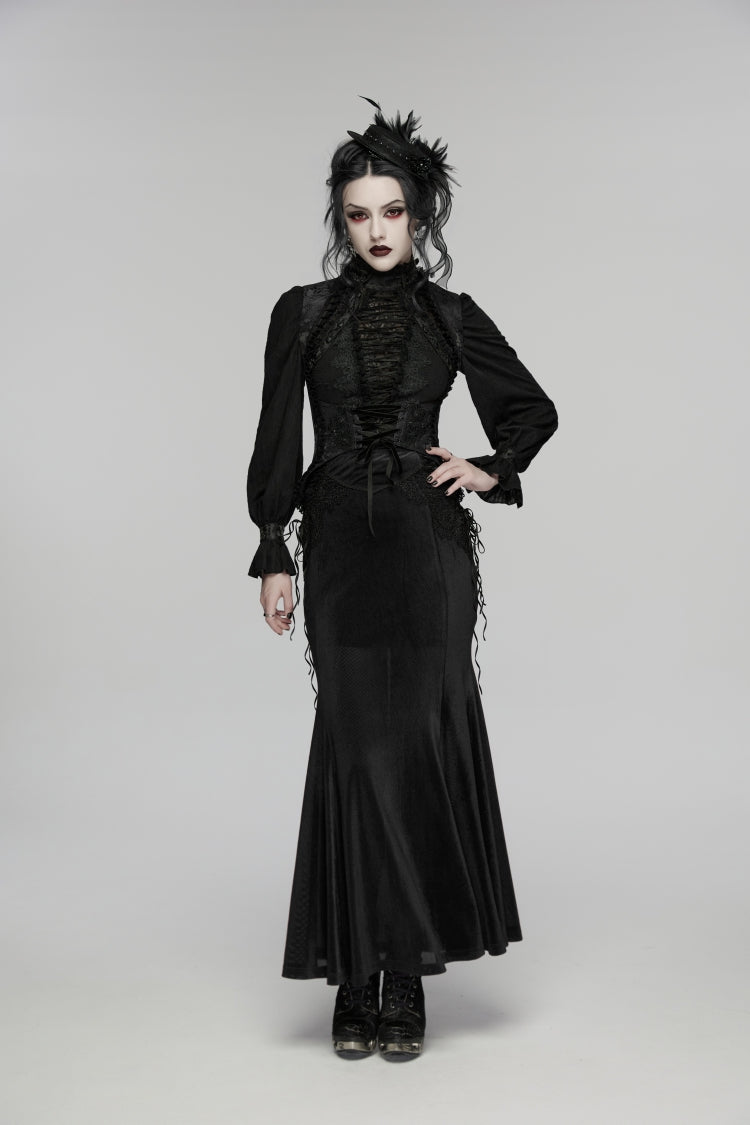 Black Jacquard Embroidered Lace Lace-Up Slim Women's Gothic Vest