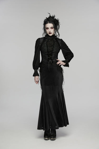 Black Jacquard Embroidered Lace Lace-Up Slim Women's Gothic Vest