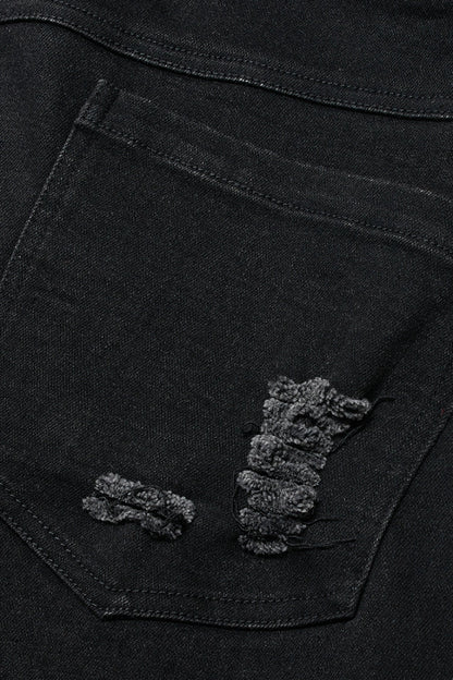 Black Hollow Lace-Up Ripped Men's Punk Pants