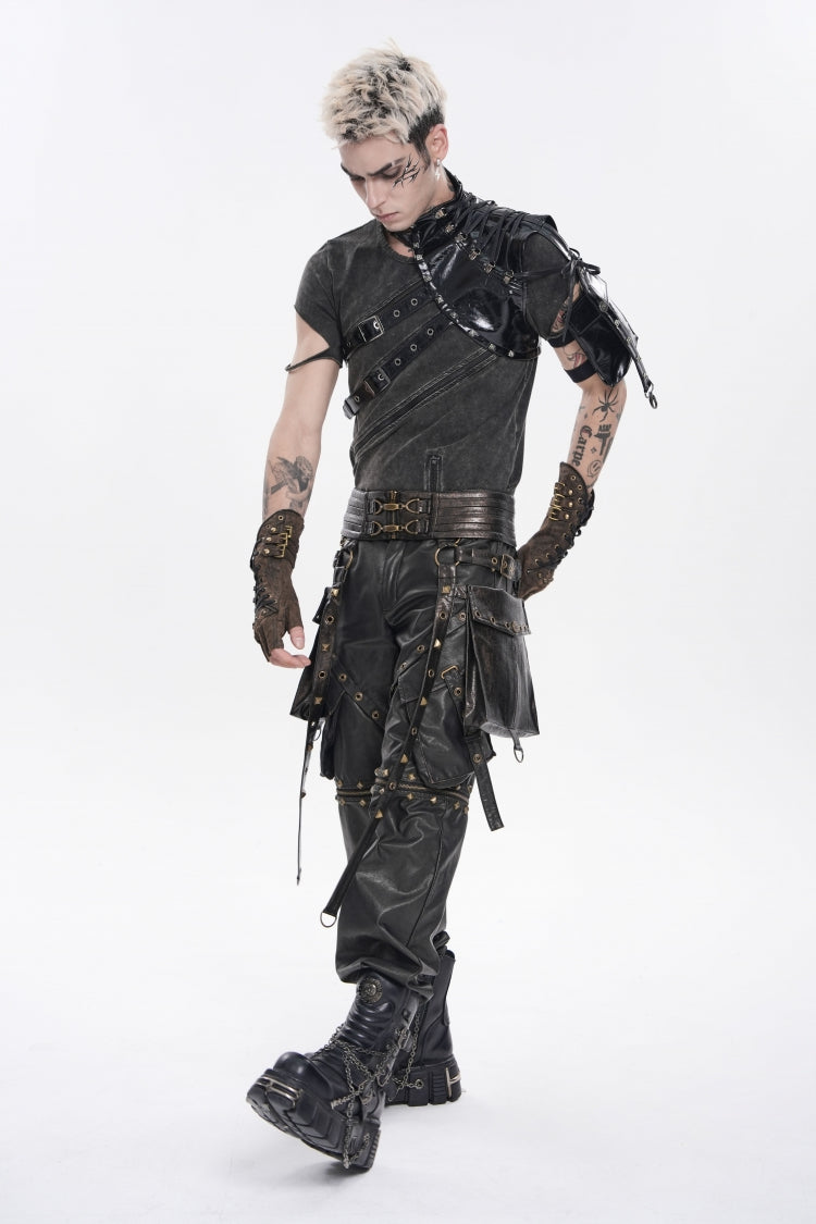 Black Lace-Up Slim Asymmetric Buckled Eyelet Men's Punk Cool Accessory Body Harness