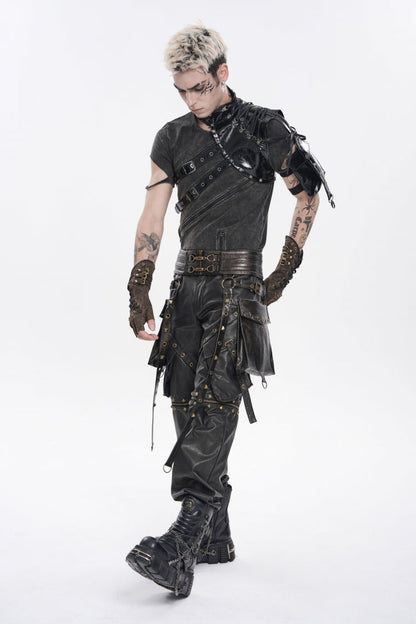 Black Lace-Up Slim Asymmetric Buckled Eyelet Men's Punk Cool Accessory Body Harness