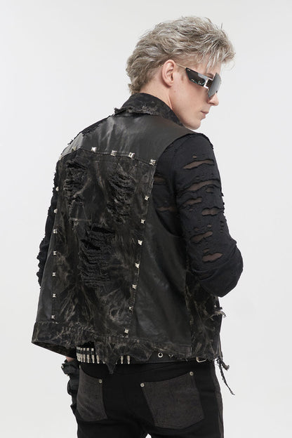 Black Loose Non-Stretch Tie-Dye Decadent Snatched Skull Sheep Head Decoration Men's Punk Vest