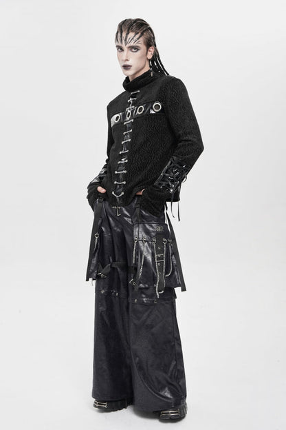 Black Big Pockets Straps Chain Men's Punk Pants