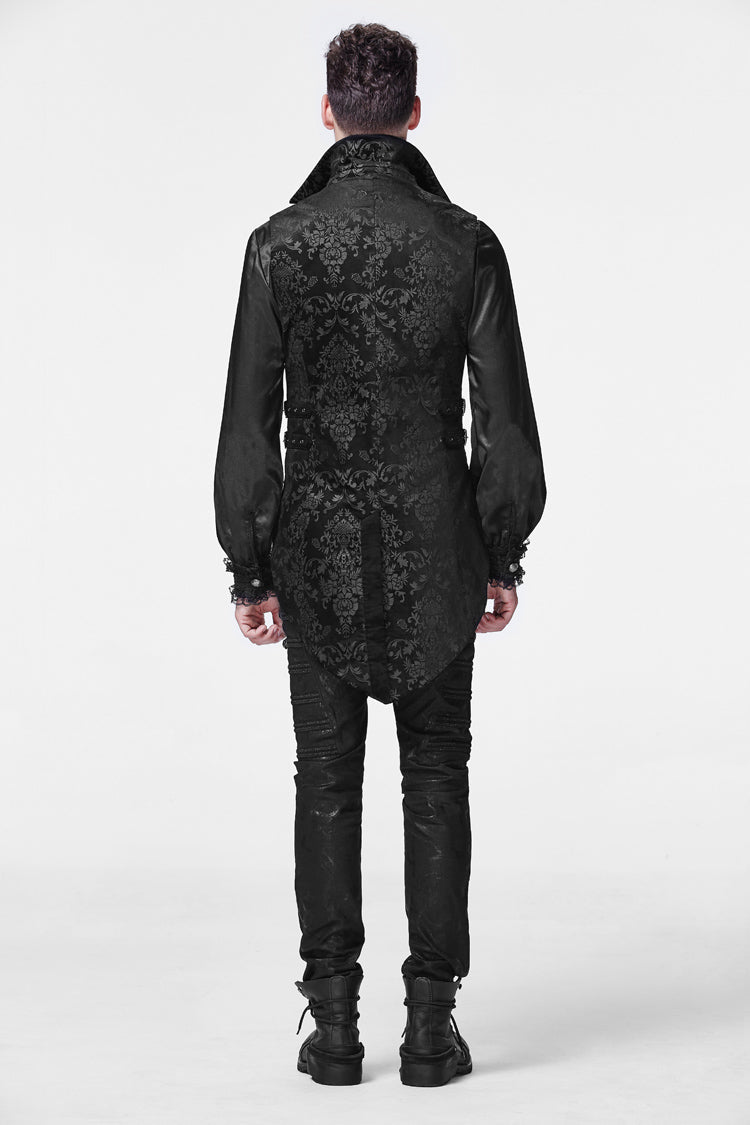 Black Double-Breasted Swallowtail Hem Print Mens Gothic Vest
