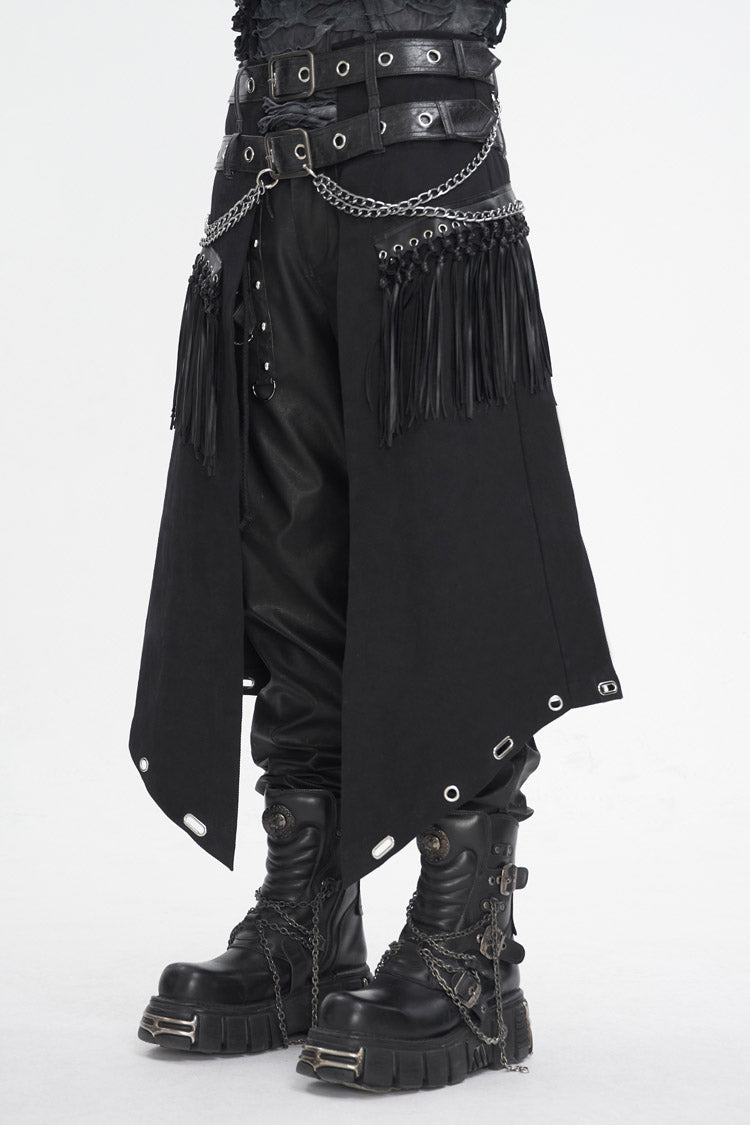 Black Irregular Double Belt Tassels Men's Gothic Skirt