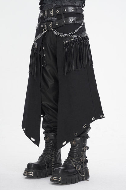 Black Irregular Double Belt Tassels Men's Gothic Skirt