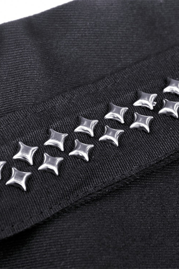 Black Pleated Big-pocket Chain-Decorated Women's Punk Mini Skirt with Belt