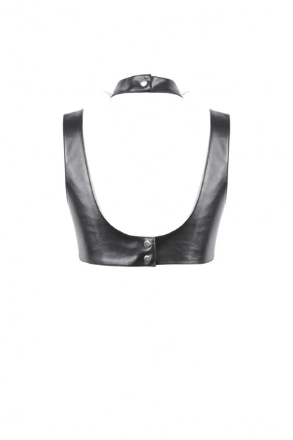 Black Metal Studded Women's Punk Faux Leather Bustier Crop Top with Adjustable Clasps