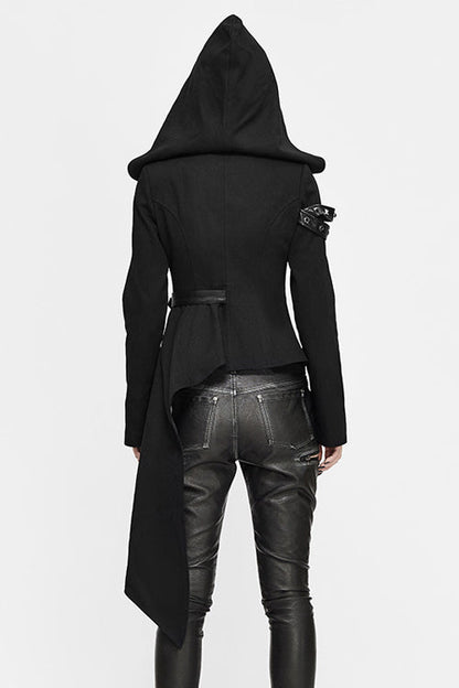 Black Hooded Asymmetrical Zipper Womens Punk Jacket
