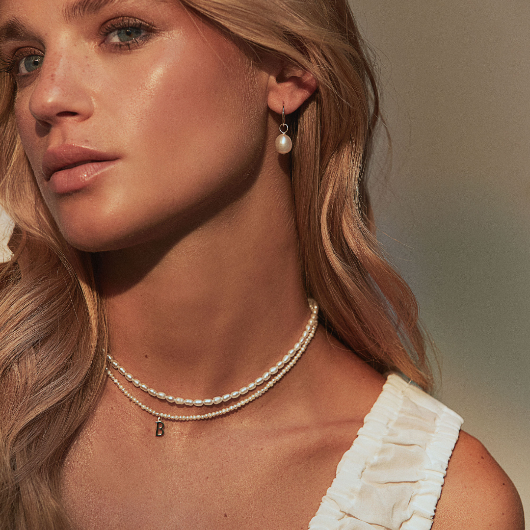 Gold Small Pearl Initial Letter Choker